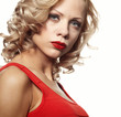 Sexy gorgeous caucasian blonde woman  in red dress