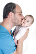 loving father and baby over white