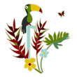 Illustrations patchwork of tropical bird and tropical flower