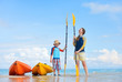 Mother and son after kayaking