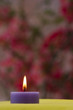 A purple candle in front of pink backround A purple candle in front of pink backround