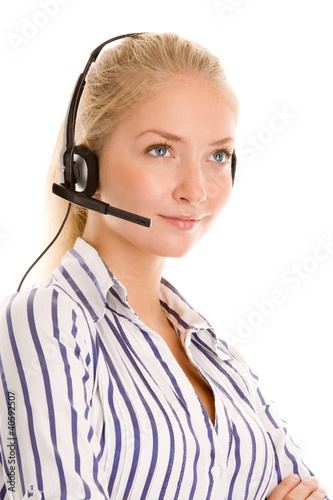 Photo: Young female telephone operator Young female telephone operator