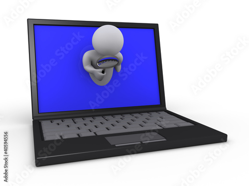 Illustration: Person with magnifier through laptop Person with magnifier through laptop