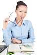 Businesswoman  with glasses in hand