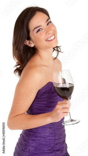 Foto: Beautiful Smiling Woman Holding a Glass of Wine Beautiful Smiling Woman Holding a Glass of Wine