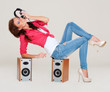 studio shot of young woman listening the music studio shot of young woman listening the music