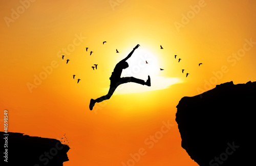 Illustration: Man with courage on sunrise Man with courage on sunrise