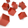 Falling and hitting red cubes on a white background Falling and hitting red cubes on a white background