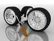 Photo en ligne au meilleur prix Wheels and Tools. Car service. Isolated 3D image