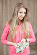 happy girl with bundles of US dollars happy girl with bundles of US dollars