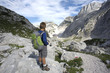 Little boy loooking at mountain view
