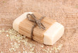 Hand-made herbal soap on sackcloth