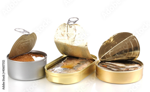 Photo: Open tin cans isolated on white Open tin cans isolated on white