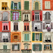 collage with old windows from Italy, Europe