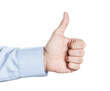 Male hand showing thumbs up or like symbol isolated on white bac