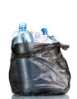 open black garbage bag with trash isolated on white