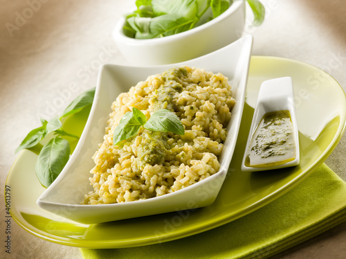 Photo: risotto with pesto sauce risotto with pesto sauce