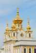 White Cathedral with golden cupolas in Peterhof