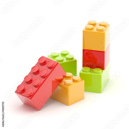 Illustration: Toy construction brick blocks on white Toy construction brick blocks on white