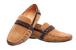 Pair of suede men loafers over white background Pair of suede men loafers over white background
