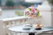 Beautiful pink flower with snacks in wedding event