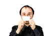 Solid men points to the businesscard