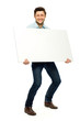 Man holding blank poster