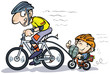 Cartoon Father and Son Bicyclists.