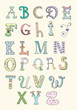 Doodle hand drawn alphabet in pastel tints
