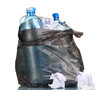 open black garbage bag with trash isolated on white