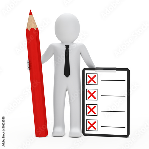 Photo: businessman hold pencil checklist businessman hold pencil checklist