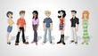 Group cartoon people. Teenagers.
