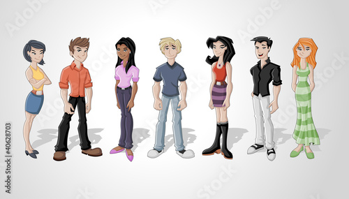 Vector: Group cartoon people. Teenagers. Group cartoon people. Teenagers.