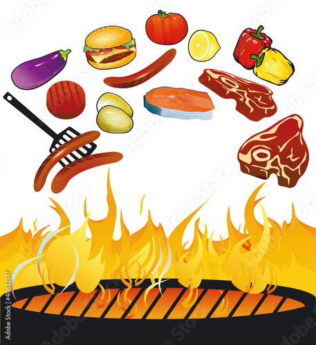 Vector: Grillparty mit Lebensmittel Grillparty mit Lebensmittel