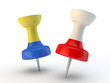 3d thumbtack with a flag of Ukraine and Poland 3d thumbtack with a flag of Ukraine and Poland