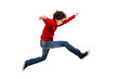 Boy jumping, running isolated on white background