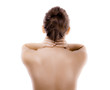 Woman massaging pain neck isolated on white background Woman massaging pain neck isolated on white background