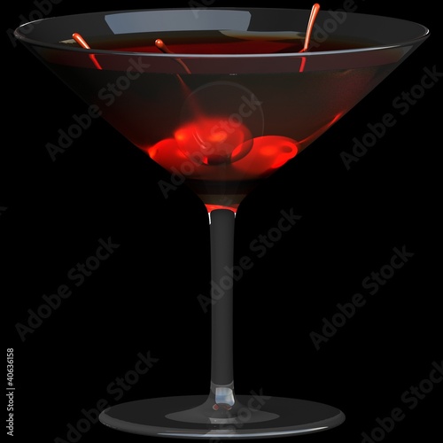 Illustration: Martini glass with cherry isolated on a black background. Martini glass with cherry isolated on a black background.