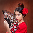 Flamenco dancer woman gipsy red rose  spanish fan