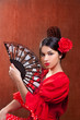 Flamenco dancer woman gipsy red rose spanish fan Flamenco dancer woman gipsy red rose spanish fan