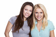 two beautiful woman taking photo a smart phone