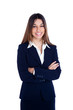 asian indian business woman smiling with blue suit
