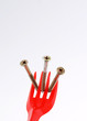 concept, screws and red fork