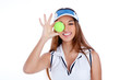 Detalii fotografie brunette tennis girl white dress and sun visor cap