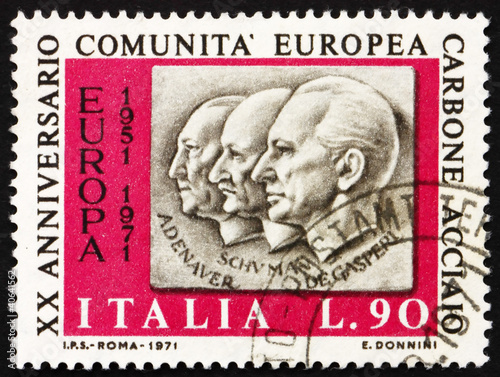 Photo: Postage stamp Italy 1970 Adenauer, Schuman, De Gasperi Postage stamp Italy 1970 Adenauer, Schuman, De Gasperi