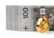 Great idea and glass bulb with many golden coins Great idea and glass bulb with many golden coins