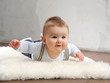Baby in Bauchlage auf einem Fell Baby in Bauchlage auf einem Fell