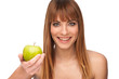 Healthy lyfestyle concept - attractive brunette girl with an app