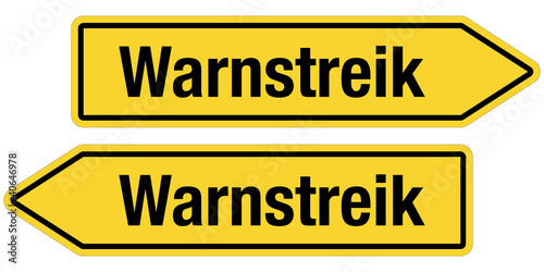 Illustration: 2 Pfeilschilder gelb WARNSTREIK 2 Pfeilschilder gelb WARNSTREIK