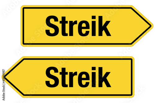 Illustration: 2 Pfeilschilder gelb STREIK 2 Pfeilschilder gelb STREIK